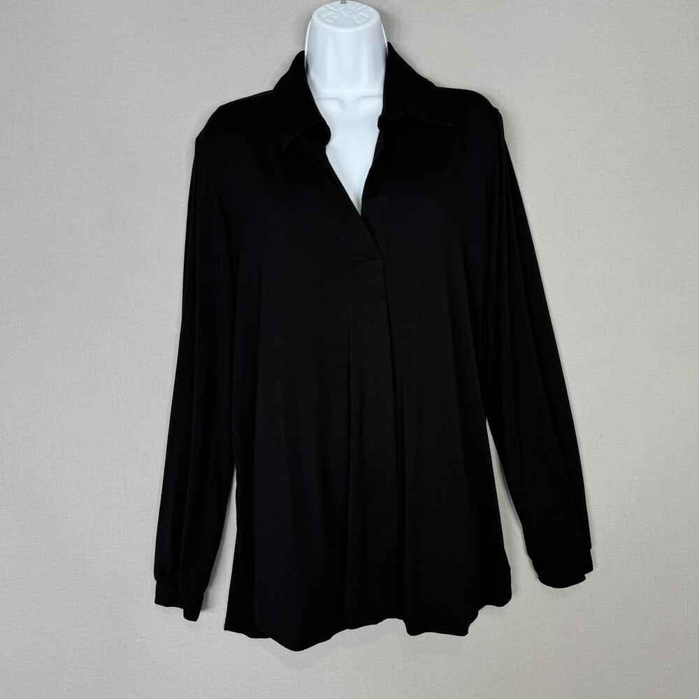 Miik Shirt Womens XL‎ Black Collared Polo Popover Bamboo Minimalist Tunic Top